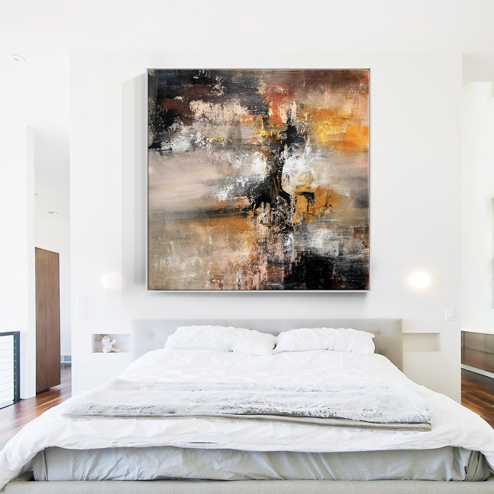 Abstract Oil Painting of Sandstorm with Rich Earthy Tones and Mysterious Depths