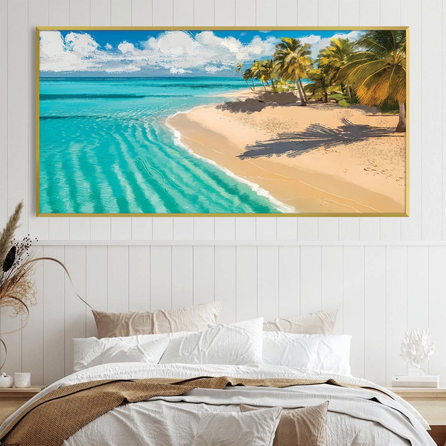 Tropical Beach Escape: Serene Ocean View Oil Painting for Coastal Home Decor