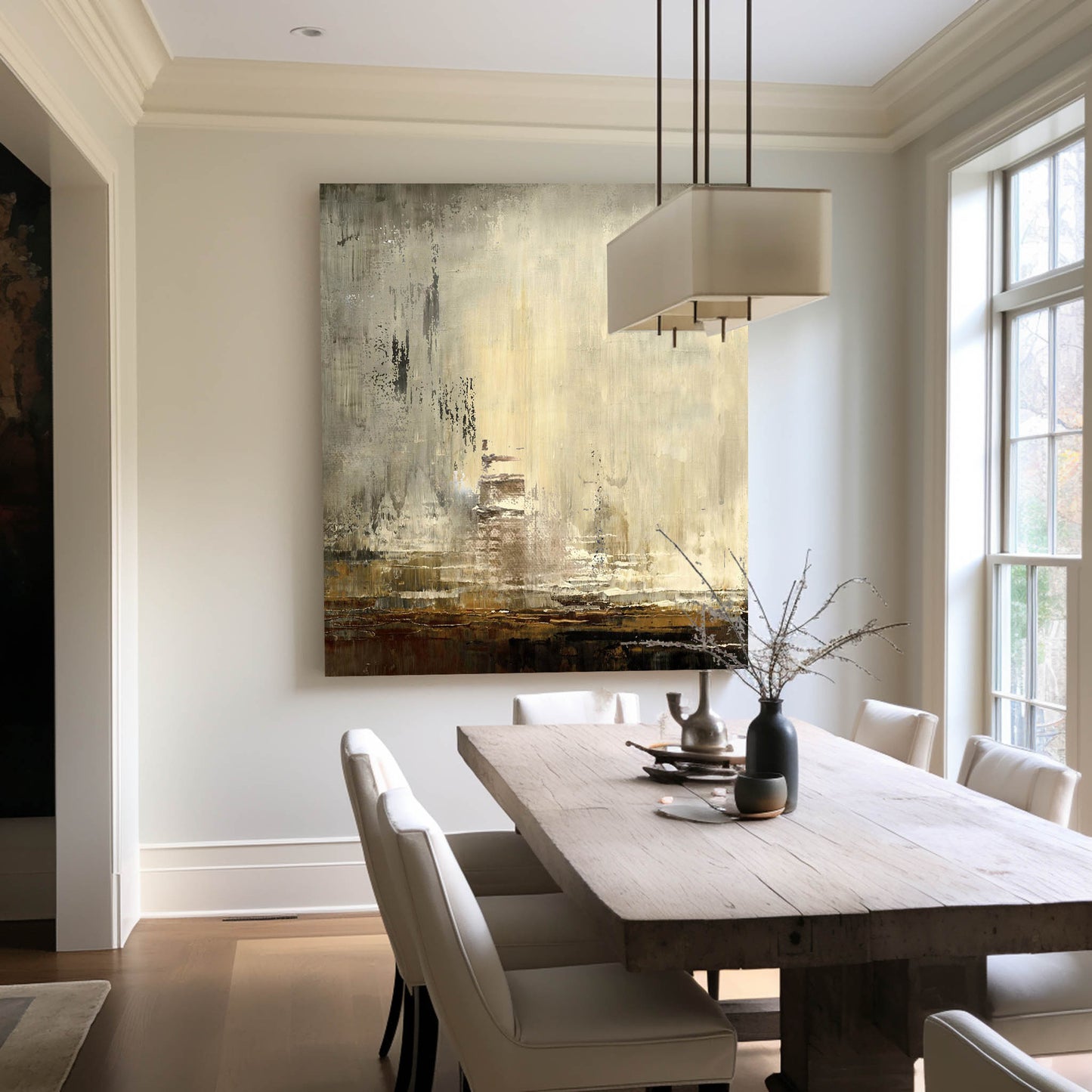 Contemporary Urban Landscape Abstract Oil Painting for Modern Home Decor