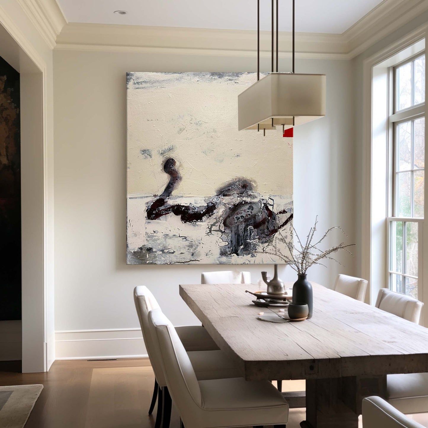Contemporary Beige Abstract Oil Painting for Modern Home Decor