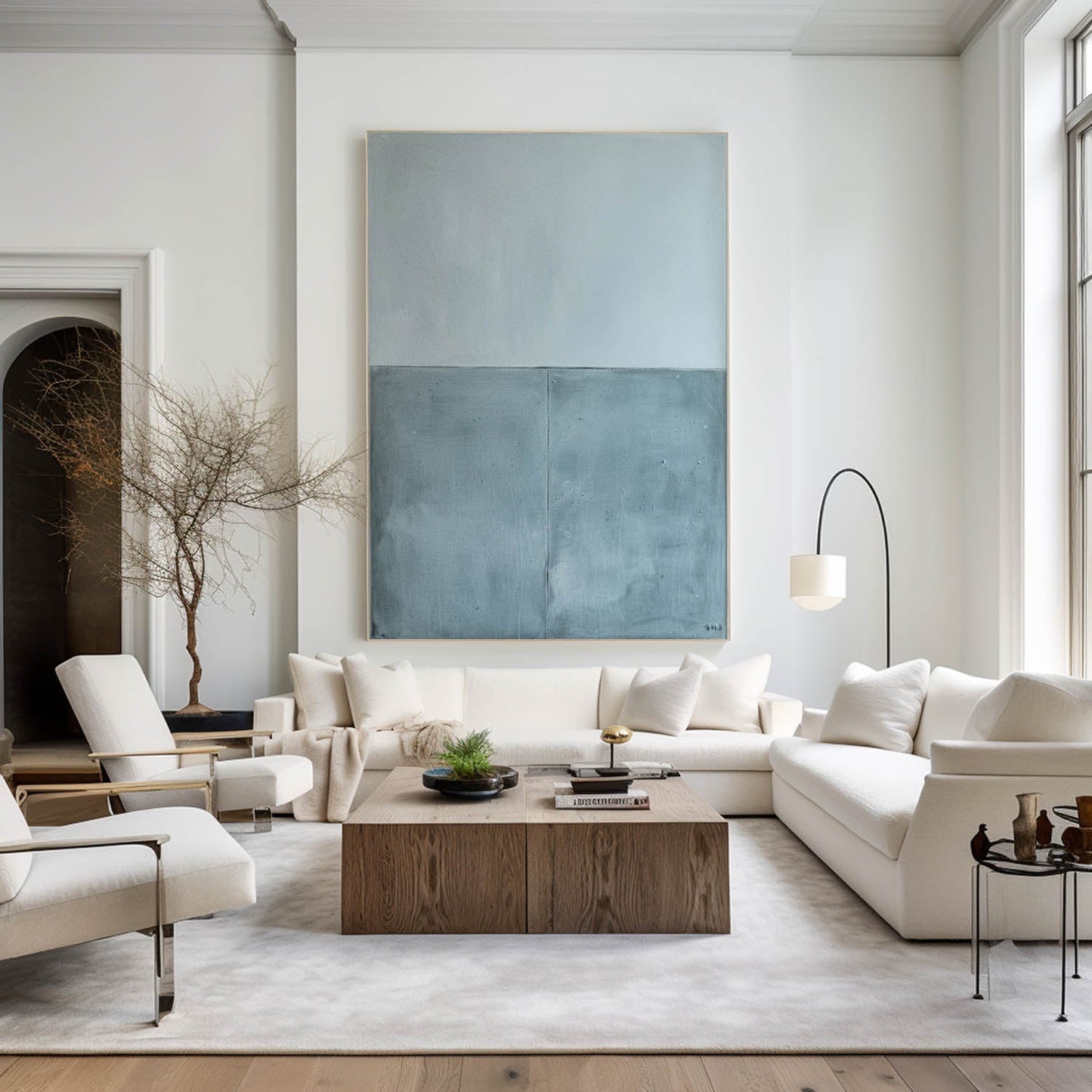 Contemporary Minimalist Oil Painting in Soft Blue and Gray Tones for Modern Decor