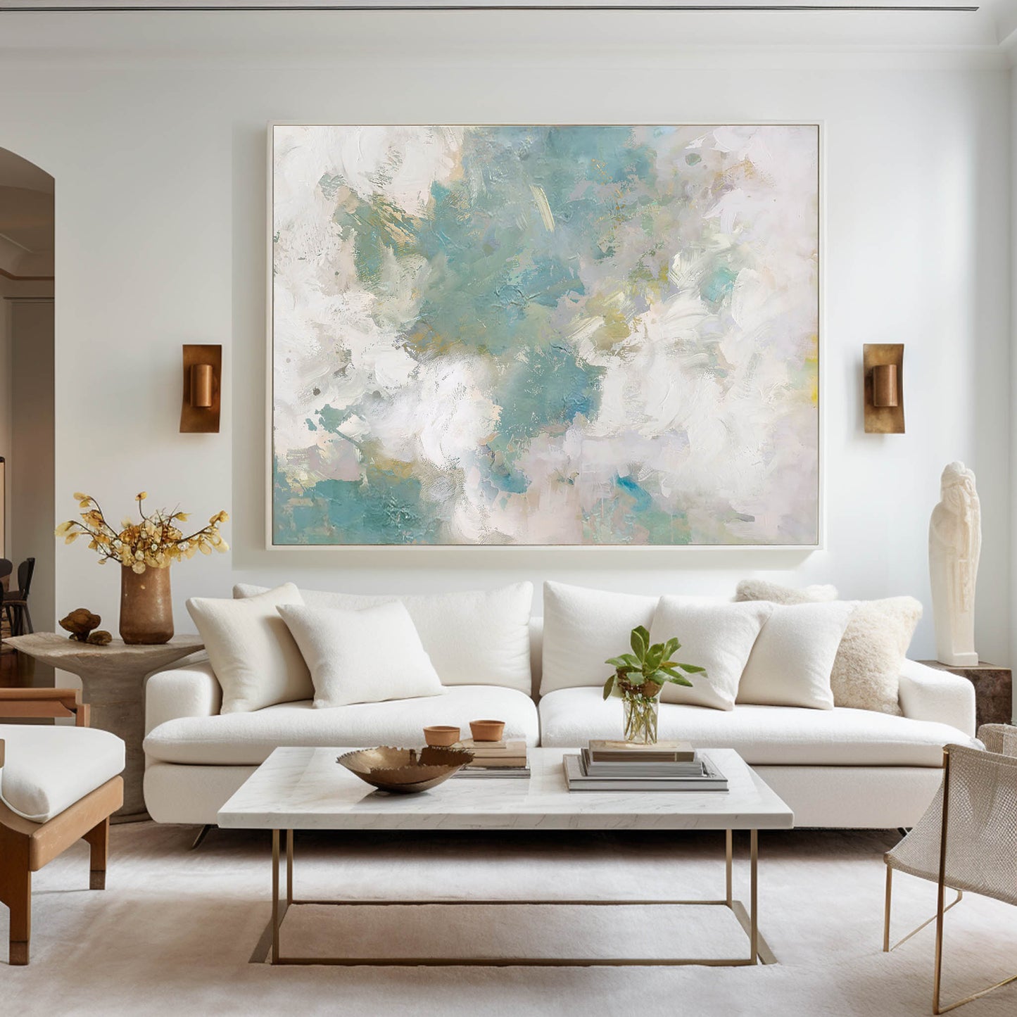 Serene Ocean Breeze Abstract Oil Painting for Tranquil Home Decor