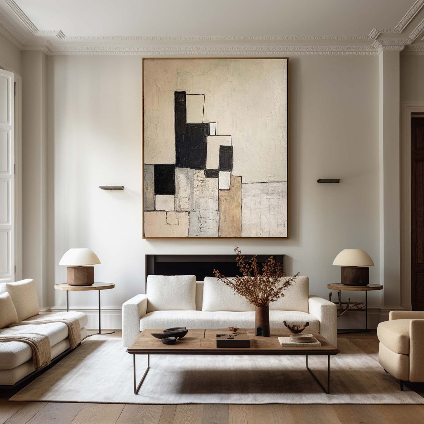 Contemporary Black and White Abstract Oil Painting for Modern Home Décor