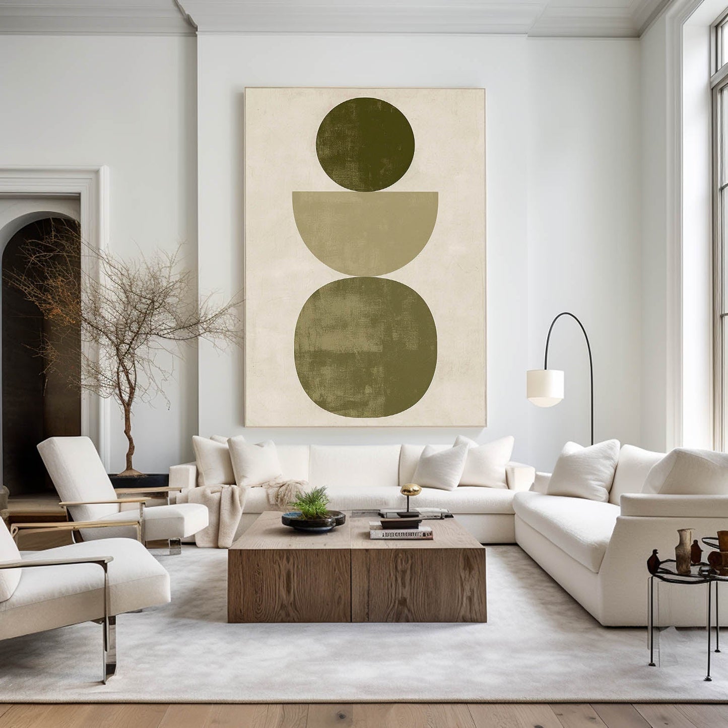 Contemporary Geometric Oil Painting in Earthy Tones for Modern Home Decor