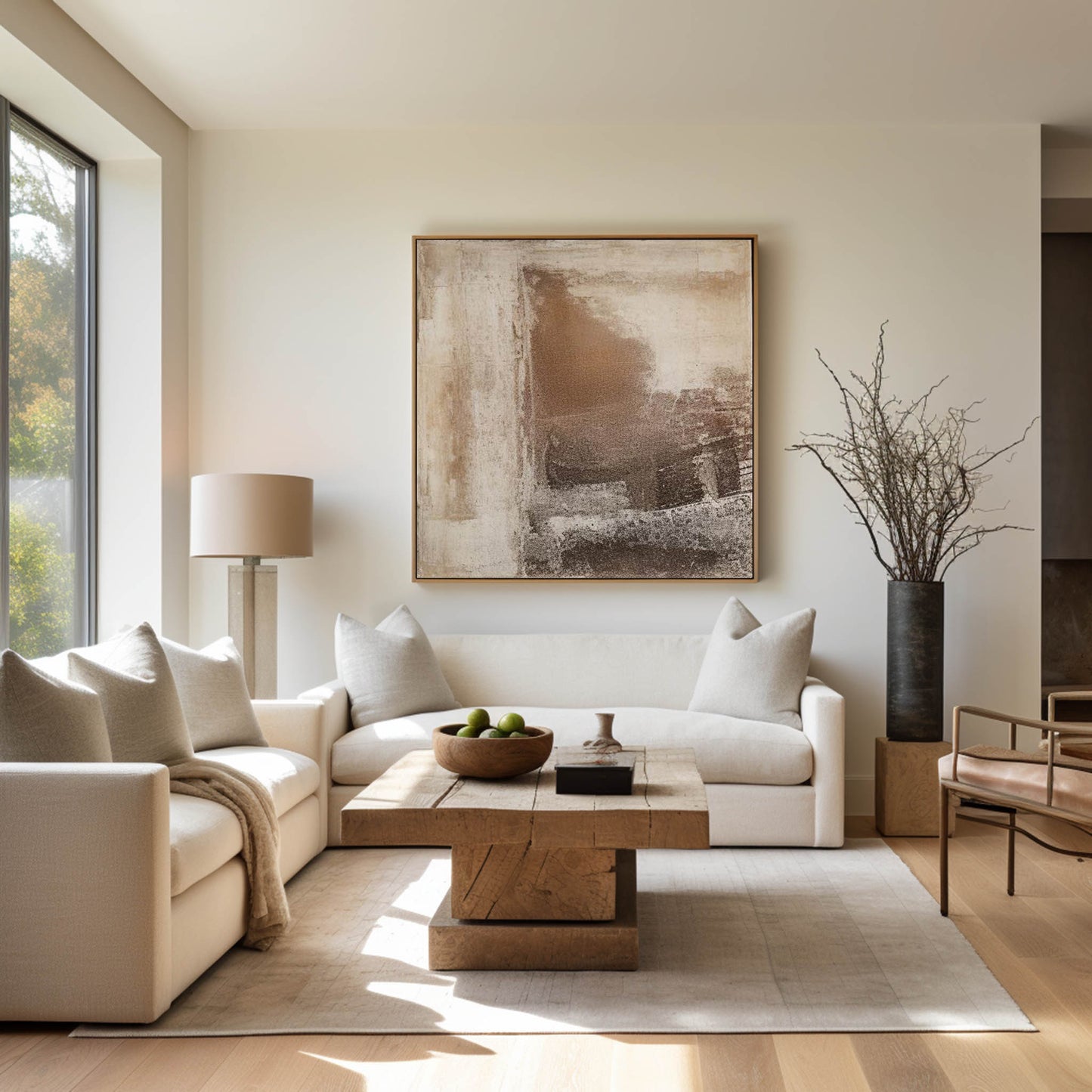 Contemporary Neutral Abstract Oil Painting for Elegant Home Decor