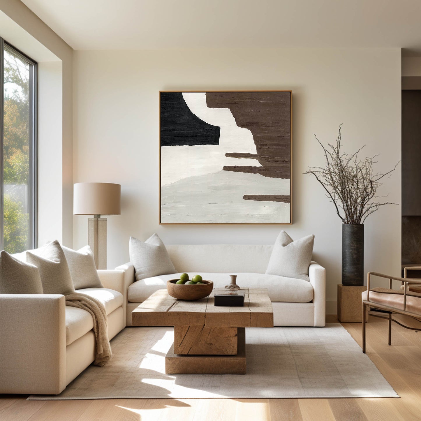 Contemporary Brown and White Geometric Abstract Oil Painting for Modern Decor