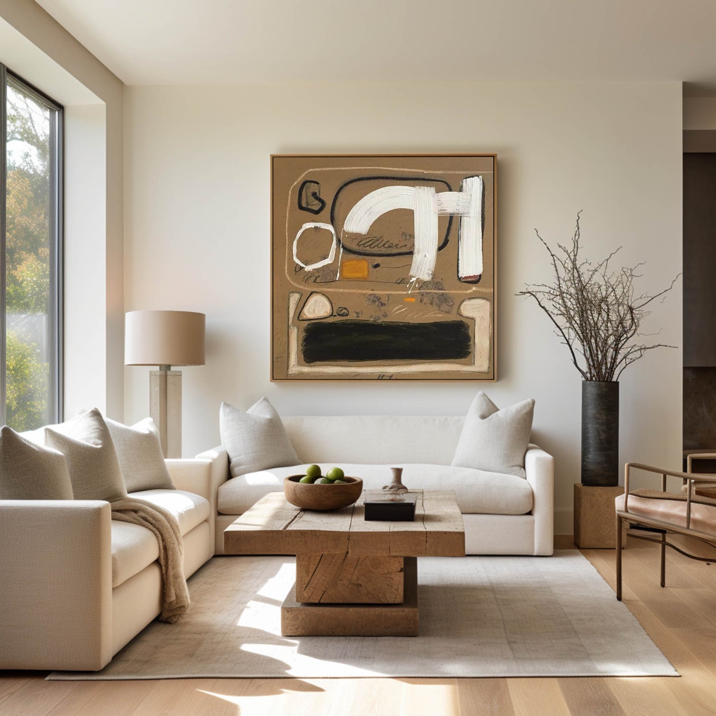 Contemporary Abstract Oil Painting with Bold Brushstrokes and Earthy Tones