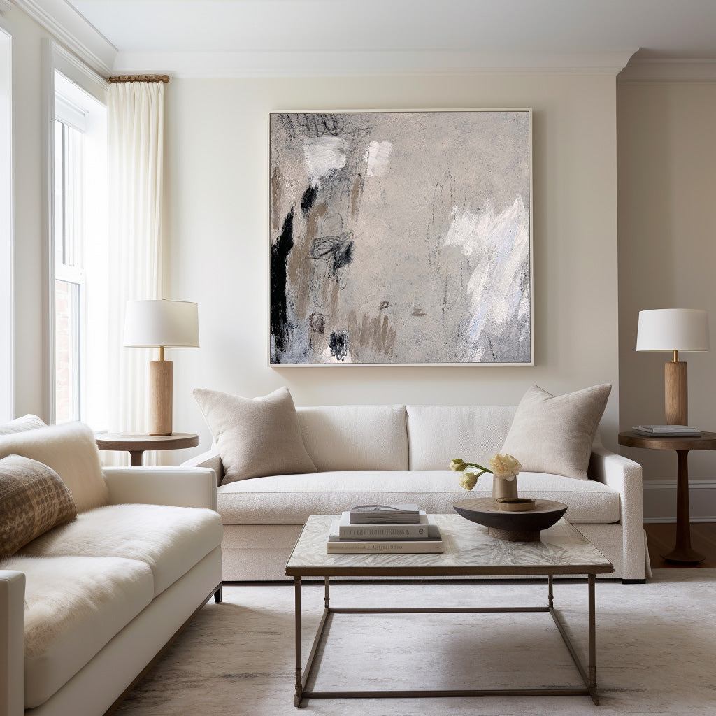 Contemporary Gray and White Abstract Oil Painting for Modern Home Decor