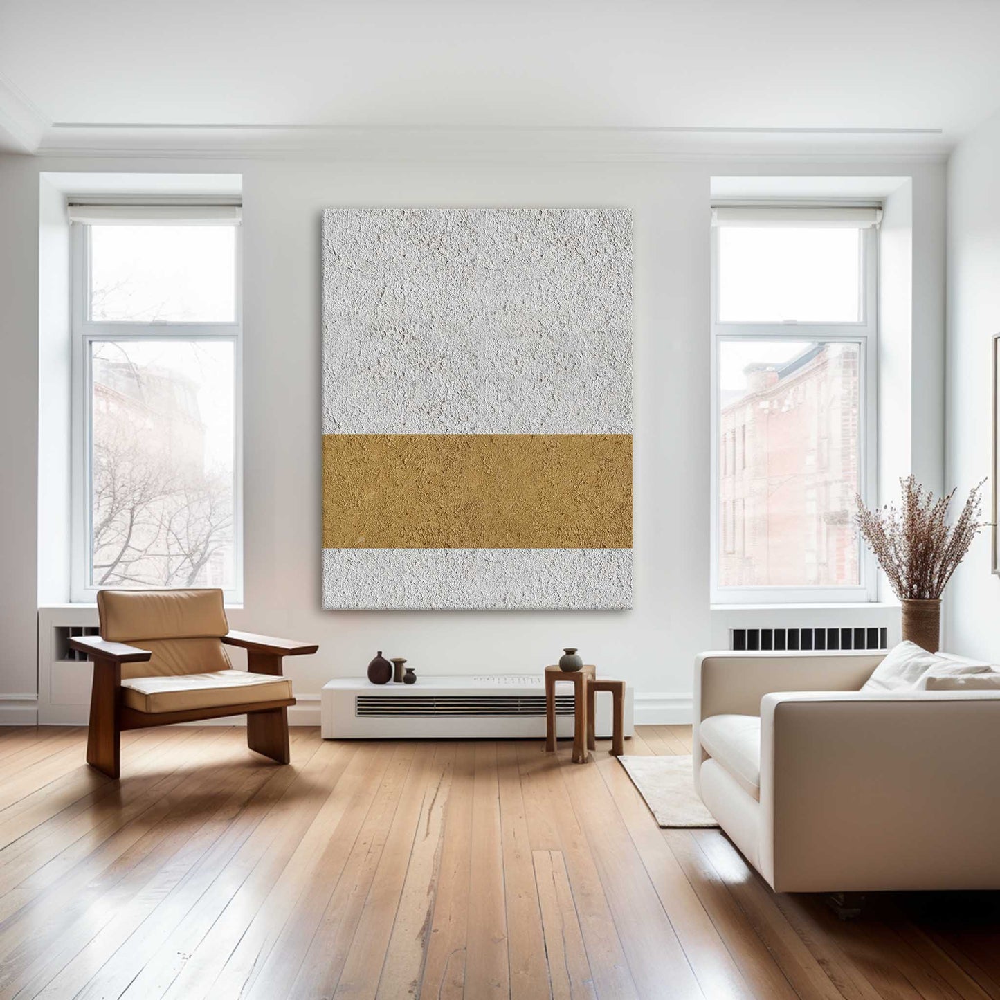 Elegant Modern Minimalist Oil Painting in Neutral Tones for Home Decor