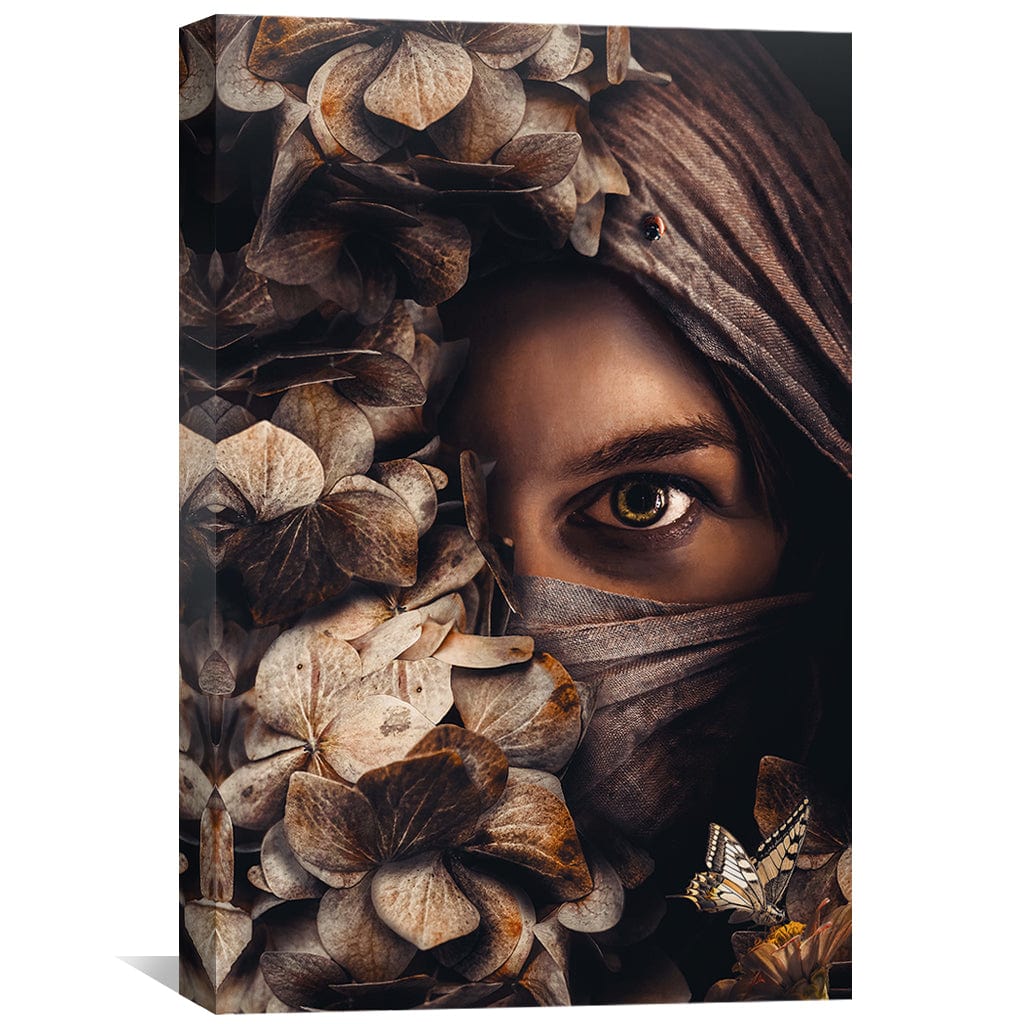 Enigmatic Woman in Scarf with Floral Elements Oil Painting