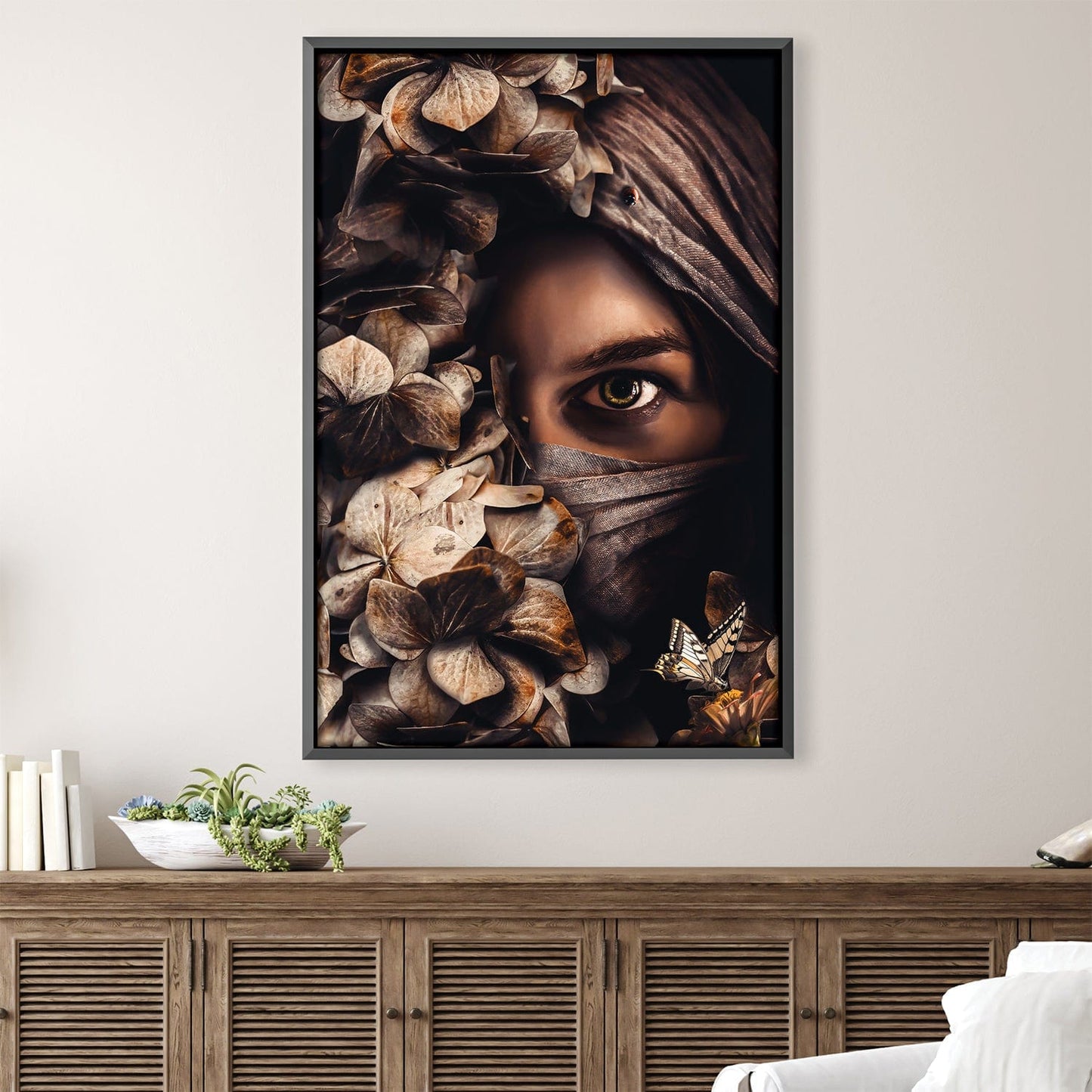 Enigmatic Woman in Scarf with Floral Elements Oil Painting