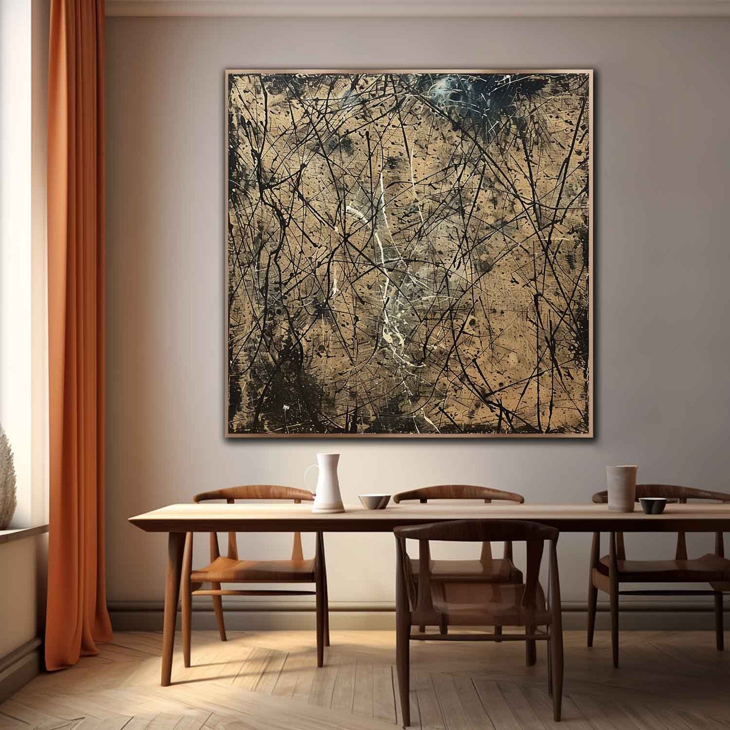 Contemporary Abstract Oil Painting with Dynamic Textures and Bold Lines