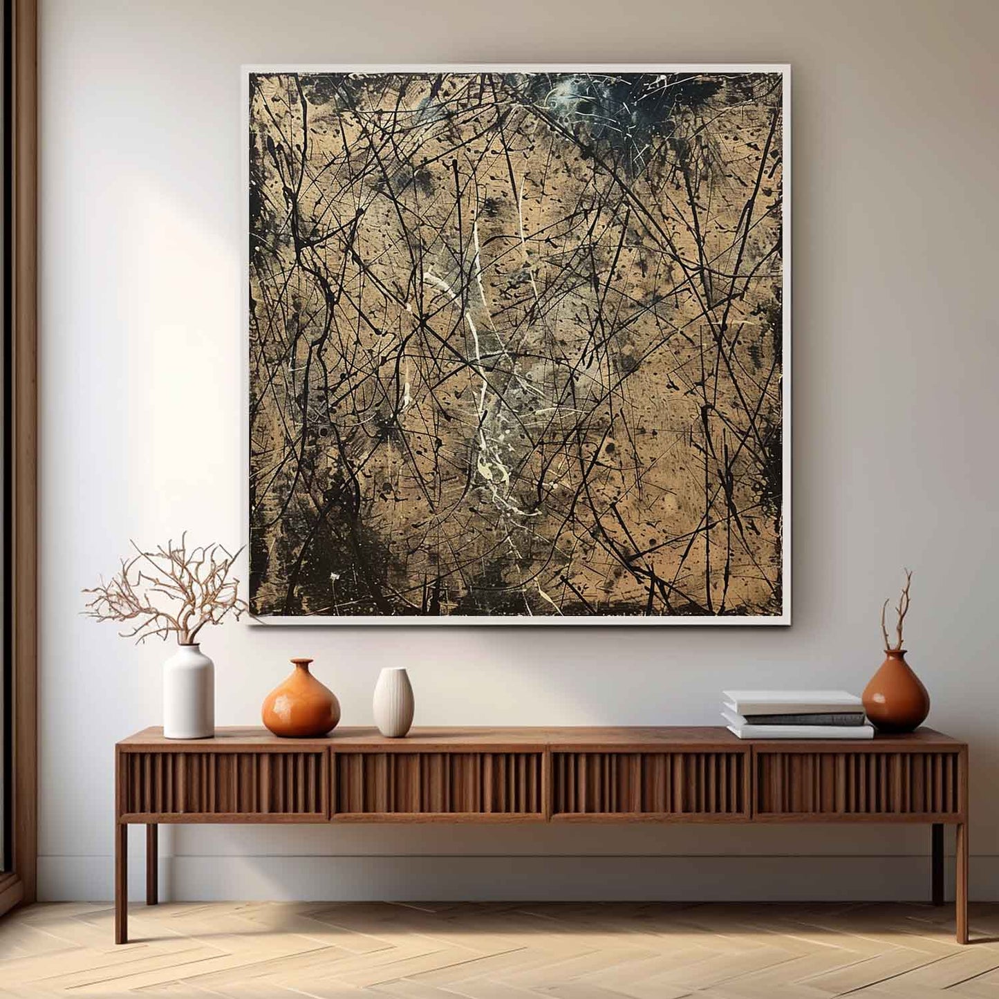Contemporary Abstract Oil Painting with Dynamic Textures and Bold Lines