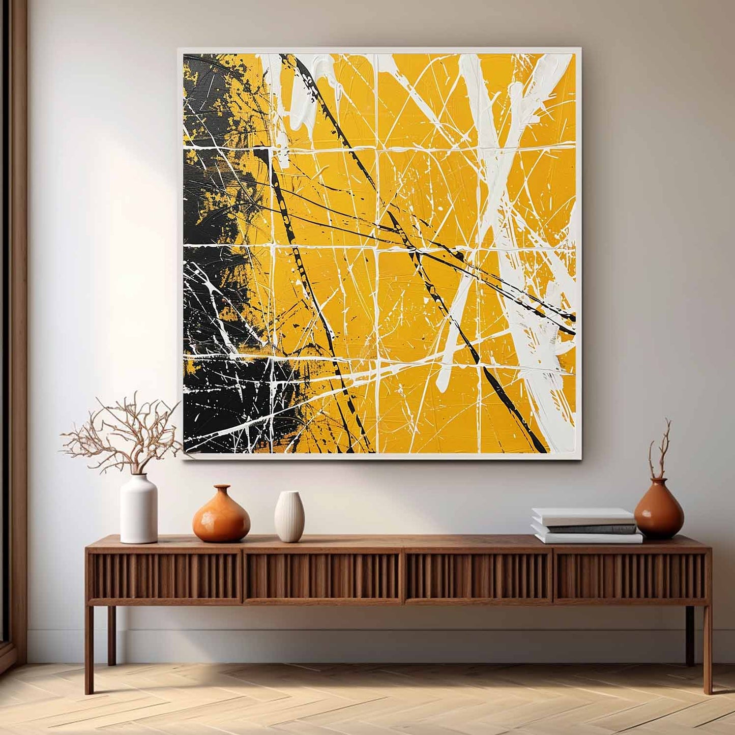 Bold Yellow Abstract Expressionism Painting for Modern Art Lovers