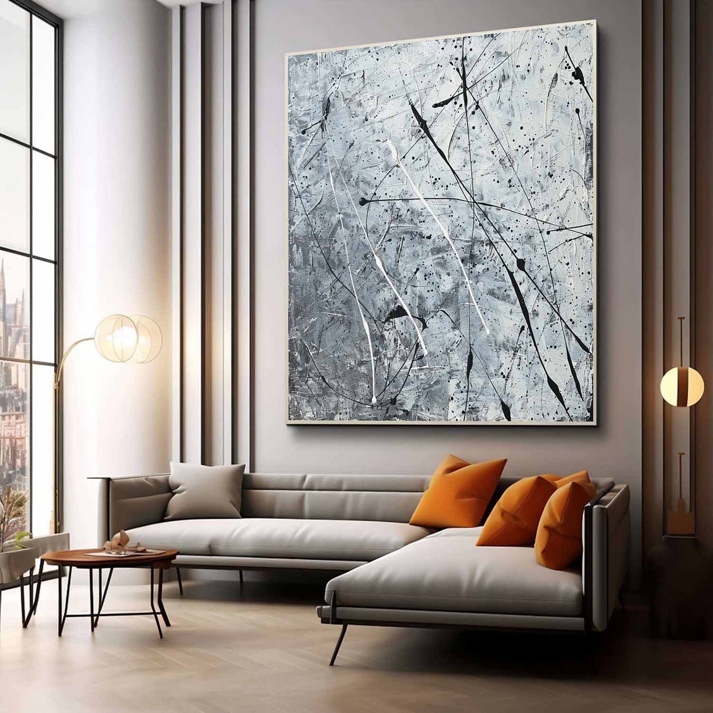 Contemporary Abstract Oil Painting with Dynamic Black and White Brushstrokes