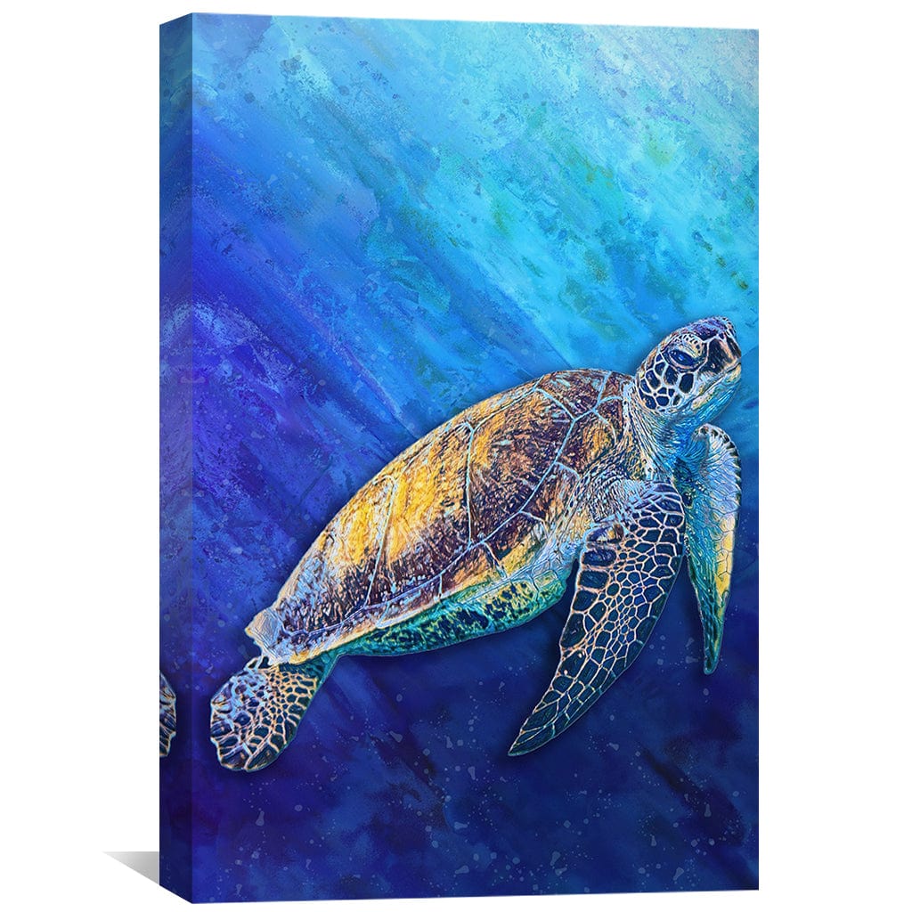 Colorful Sea Turtle Oil Painting for Coastal Home Decor