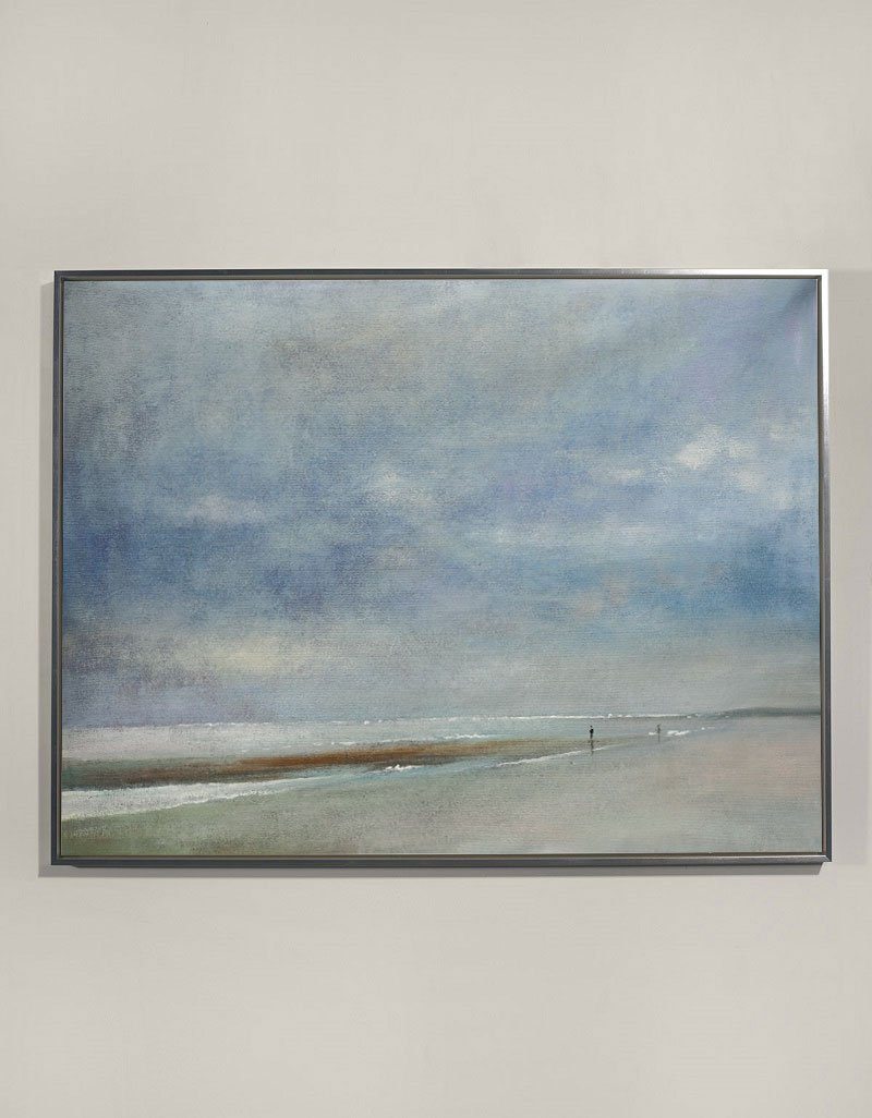 Serene Coastal Landscape Oil Painting - Tranquil Beach and Cloudy Sky Artwork