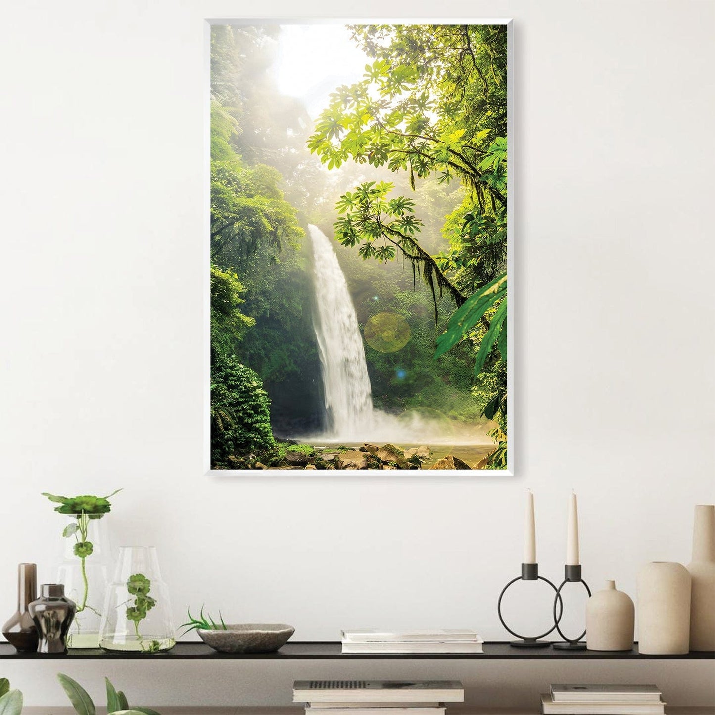 Lush Jungle Waterfall Oil Painting for Serenity and Nature Lovers