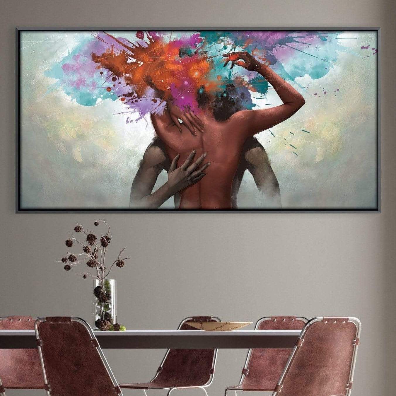Colorful Abstract Oil Painting of Passionate Embrace and Emotional Connection