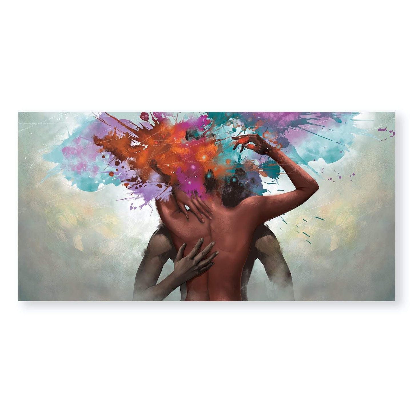 Colorful Abstract Oil Painting of Passionate Embrace and Emotional Connection