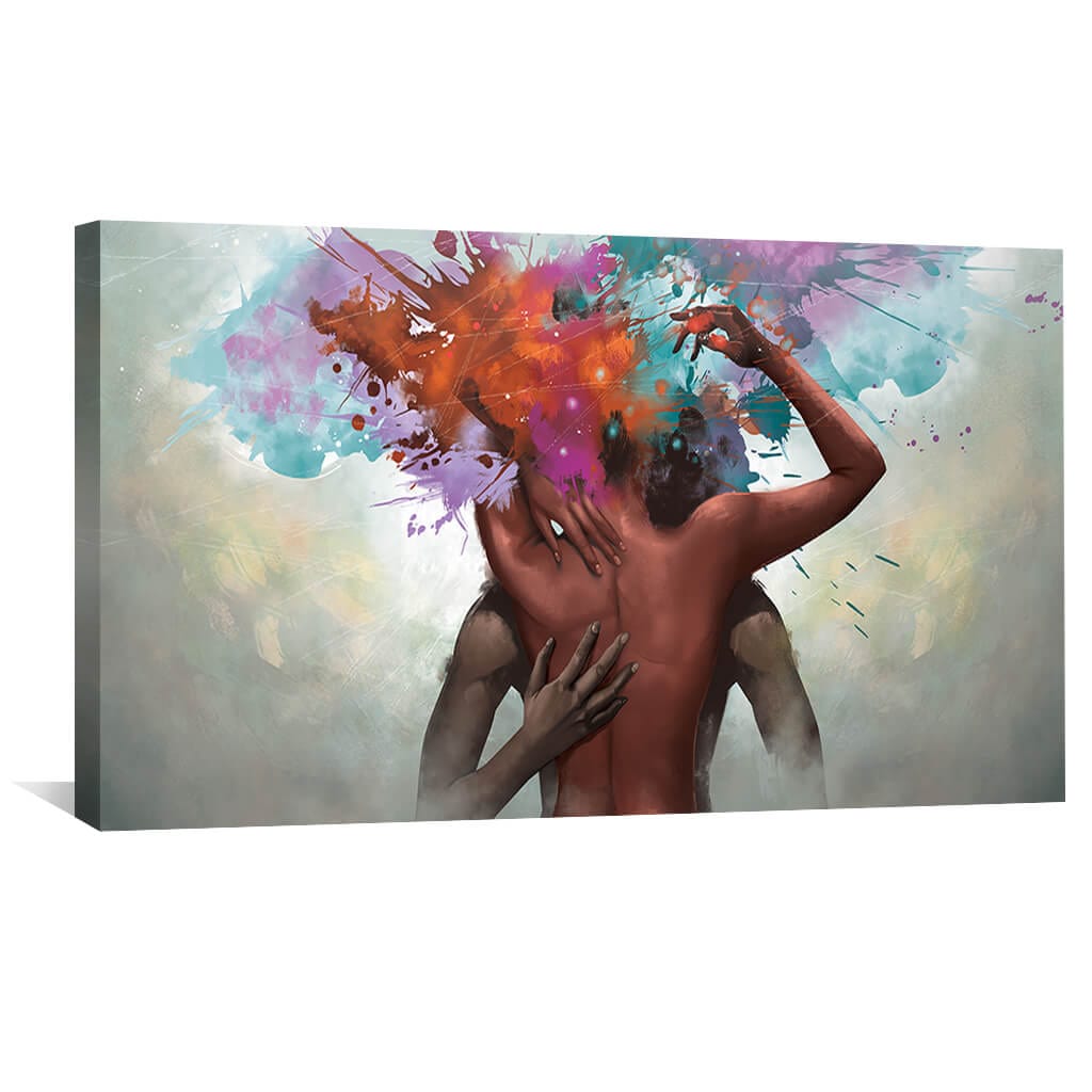 Colorful Abstract Oil Painting of Passionate Embrace and Emotional Connection