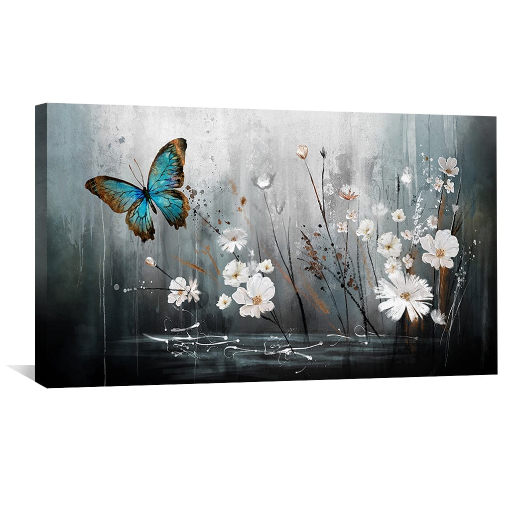 Blue Butterfly and White Flowers Oil Painting for Elegant Home Decor