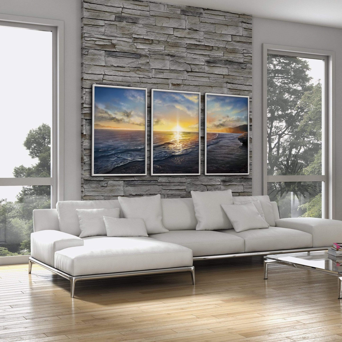 Tranquil Ocean Sunset Triptych Canvas Art for Serene Home Decor