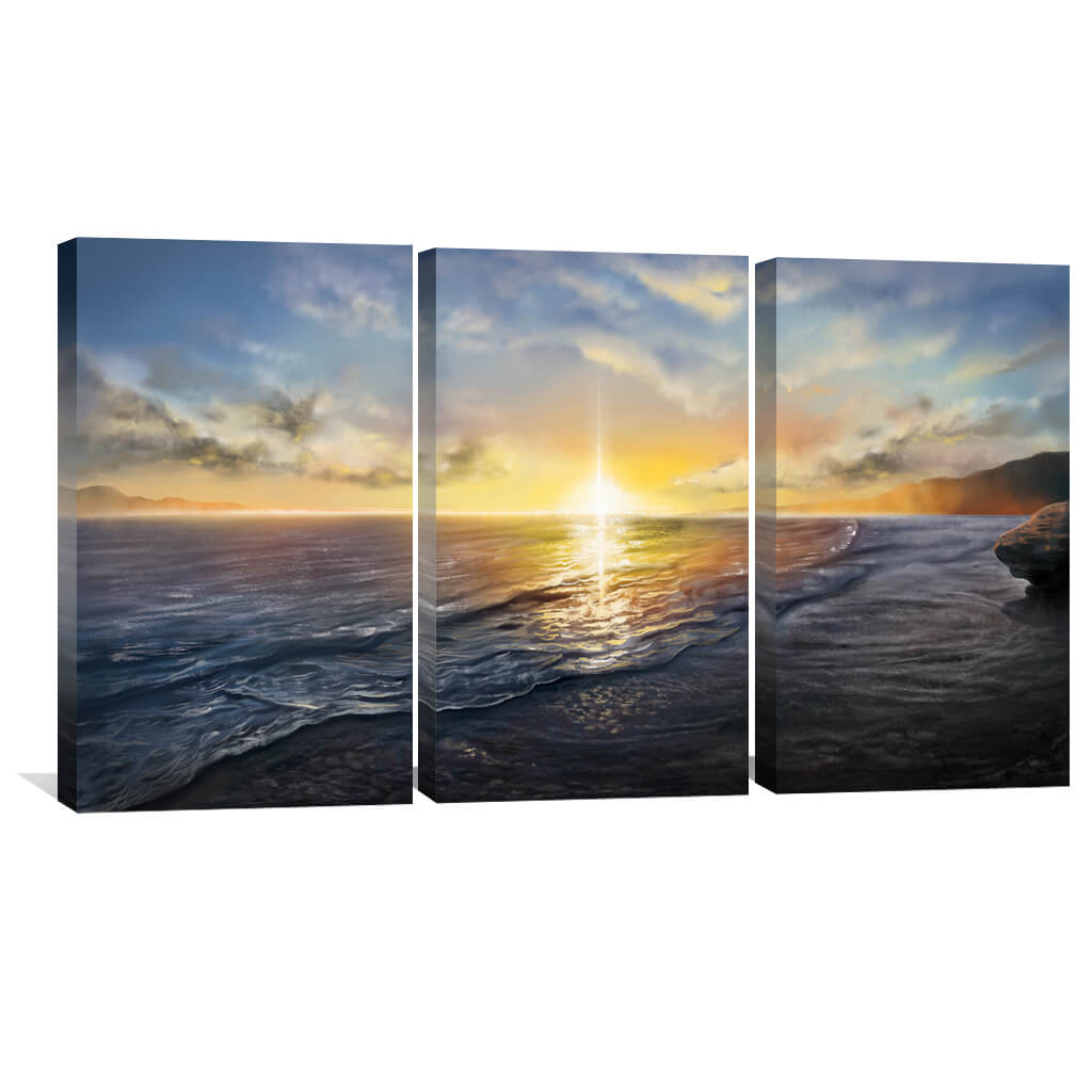 Tranquil Ocean Sunset Triptych Canvas Art for Serene Home Decor
