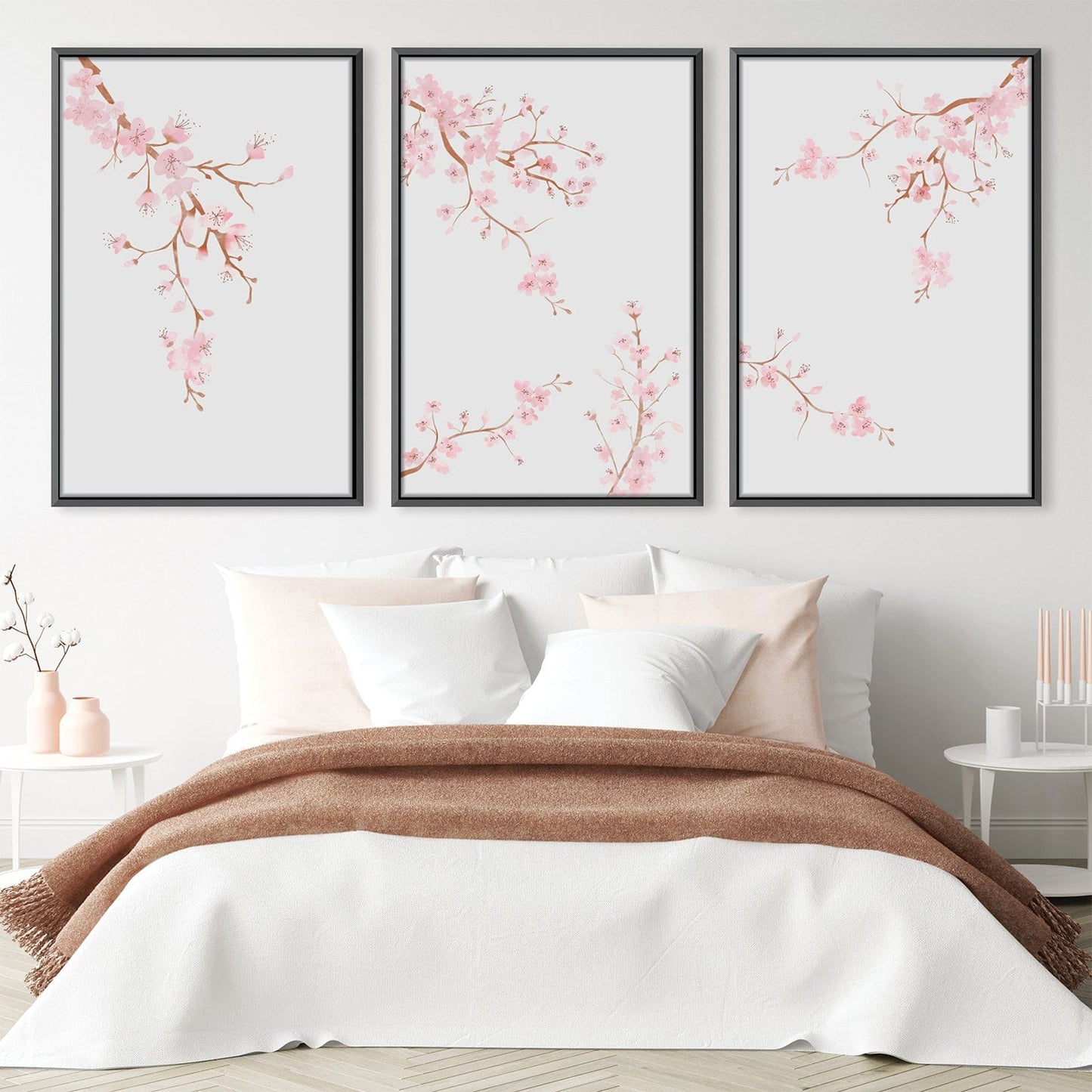 Blossoming Serenity Art: Elegant Pink Floral Oil Painting for Tranquil Home Decor