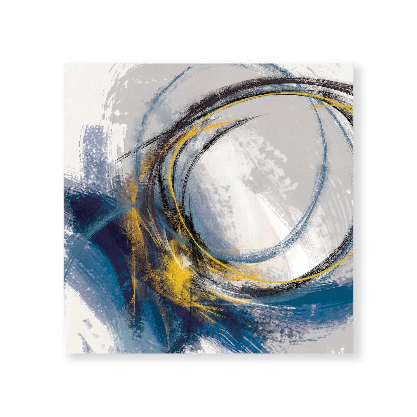 Abstract Blue and Yellow Swirl Oil Painting for Modern Decor