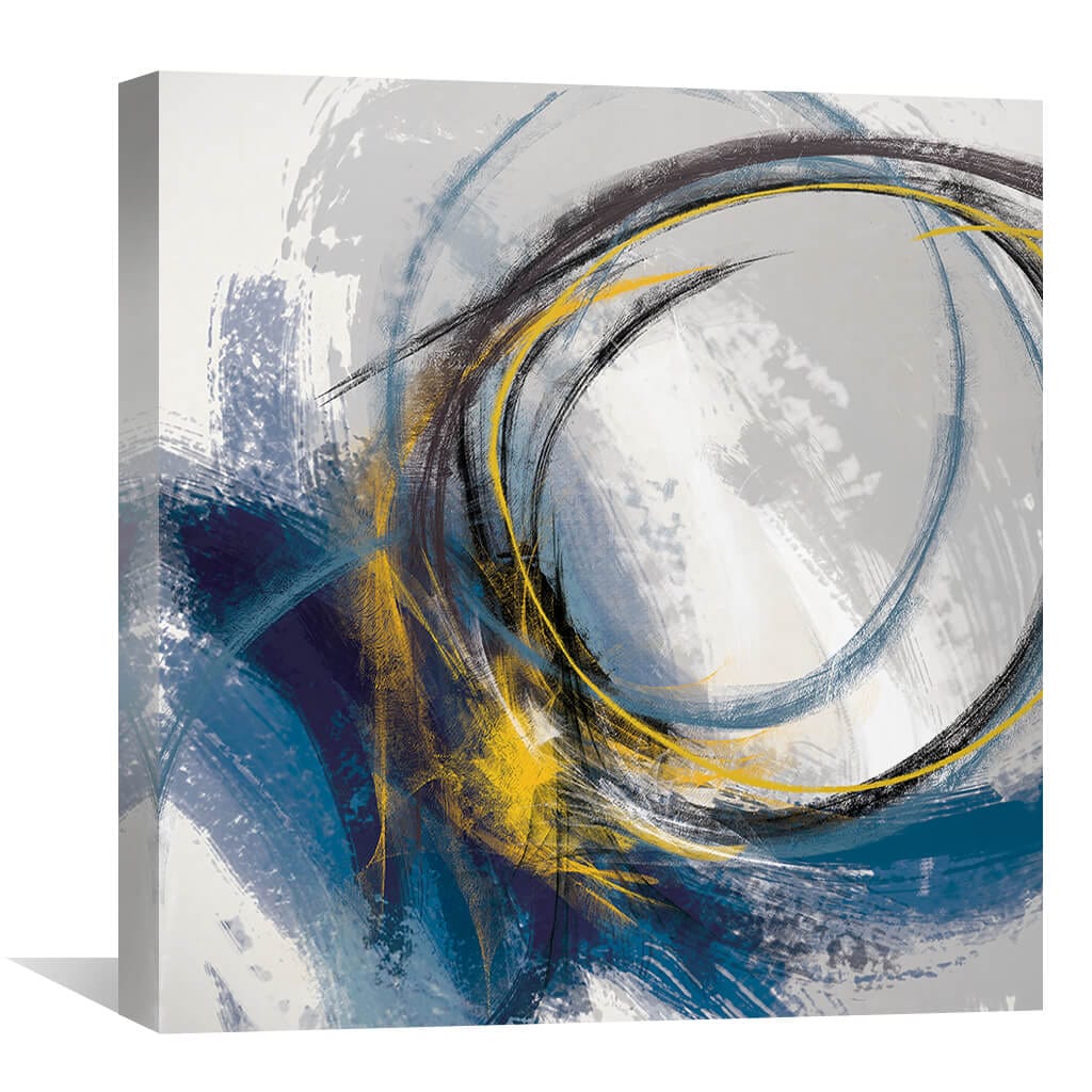 Abstract Blue and Yellow Swirl Oil Painting for Modern Decor
