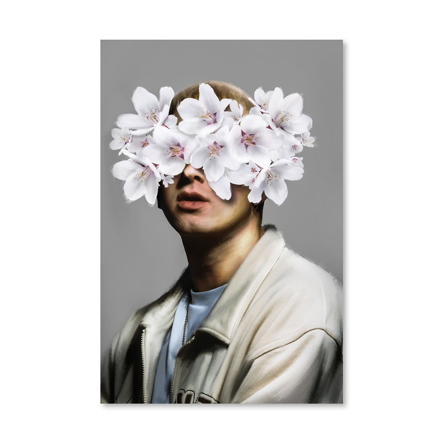 Floral Vision: Contemporary Oil Painting of a Flower-Crowned Portrait