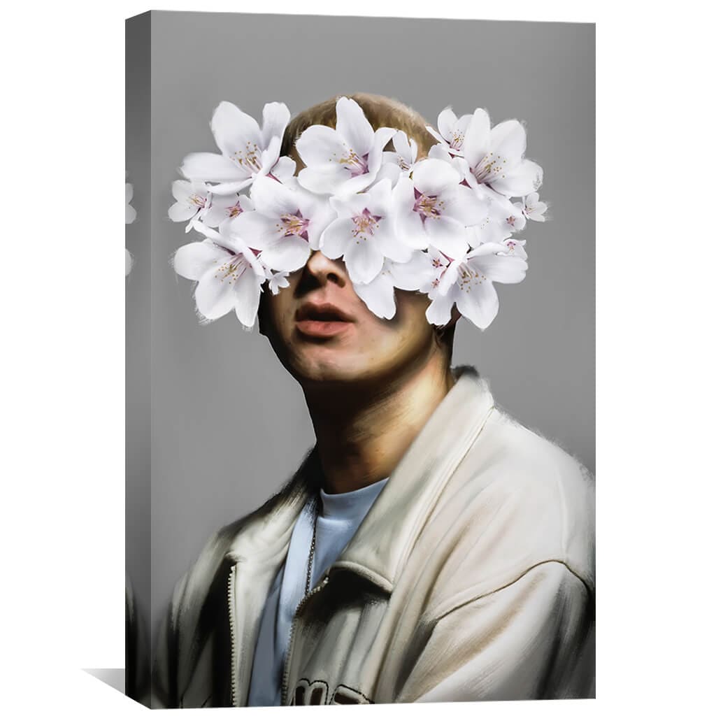 Floral Vision: Contemporary Oil Painting of a Flower-Crowned Portrait