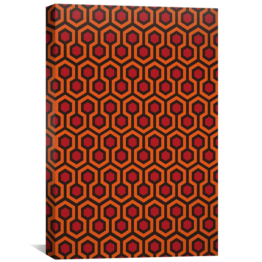 Vibrant Geometric Oil Painting in Warm Orange and Black Pattern Design