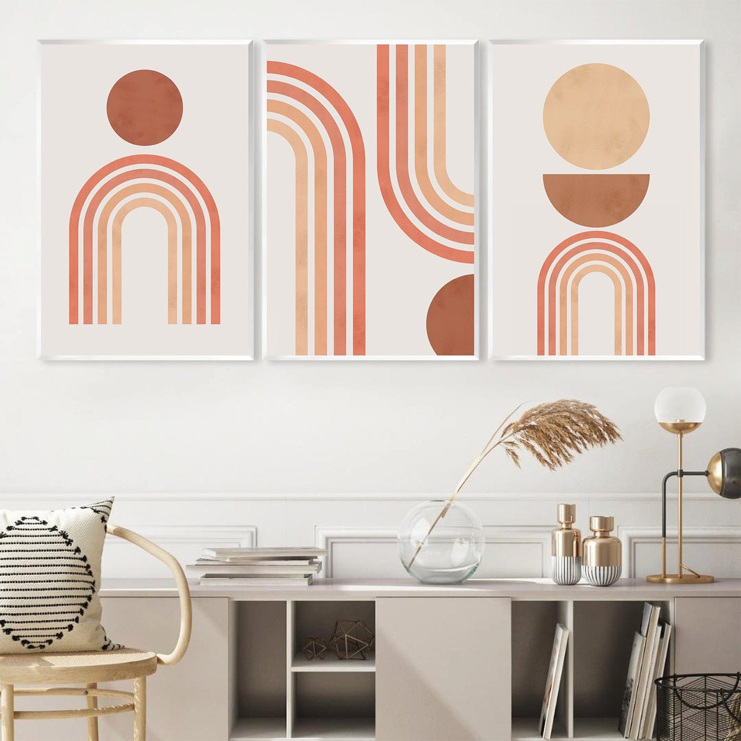 Modern Abstract Oil Painting with Geometric Shapes and Warm Earth Tones