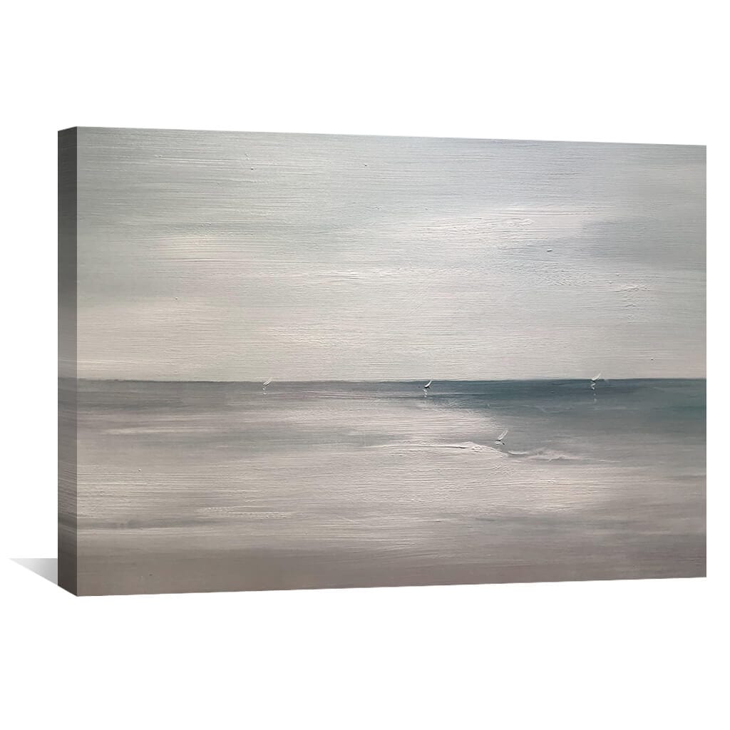 Tranquil Seascape Oil Painting with Soft Blue Horizon and Gentle Waves