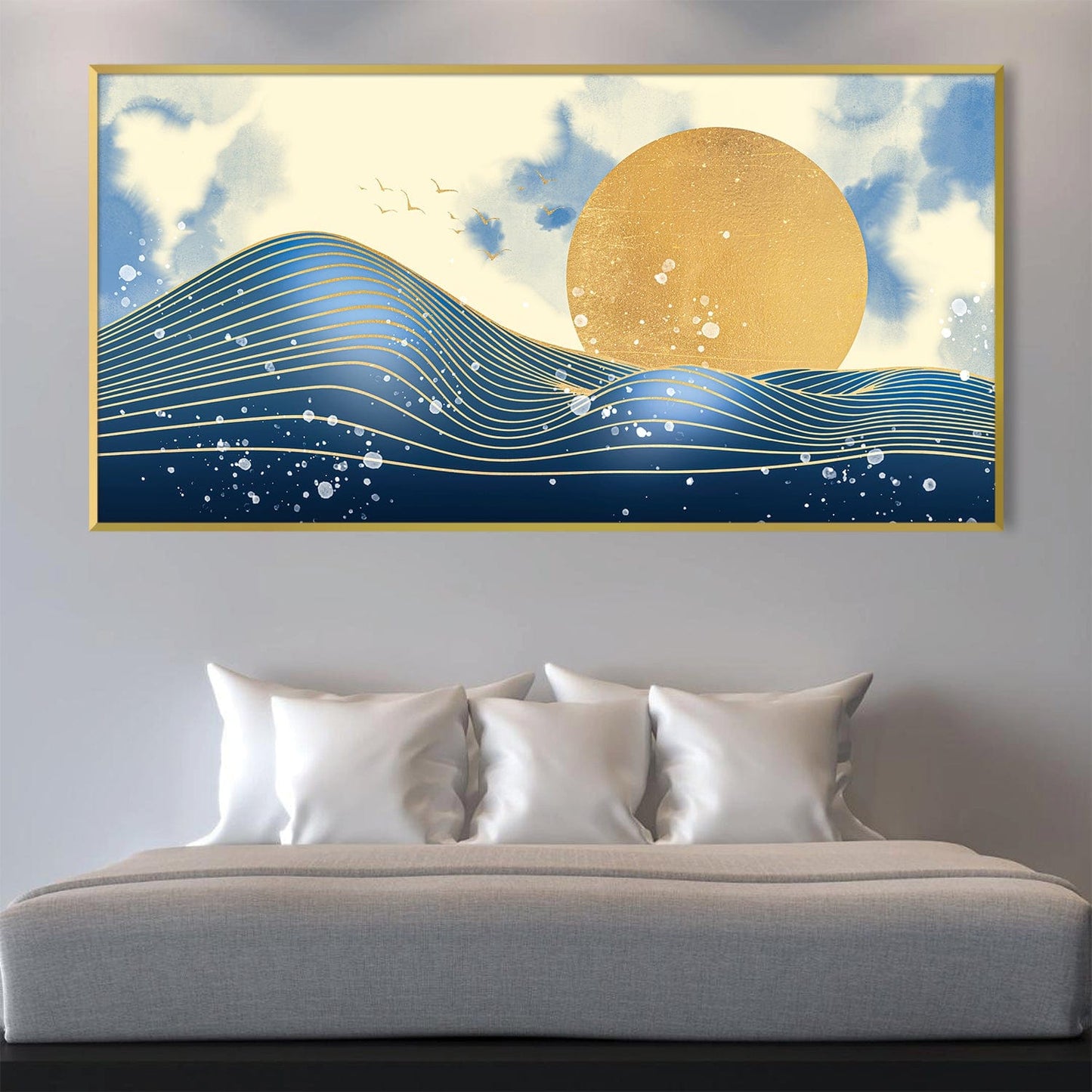 Gold Sunlit Waves Oil Painting – Coastal Serenity for Modern Decor