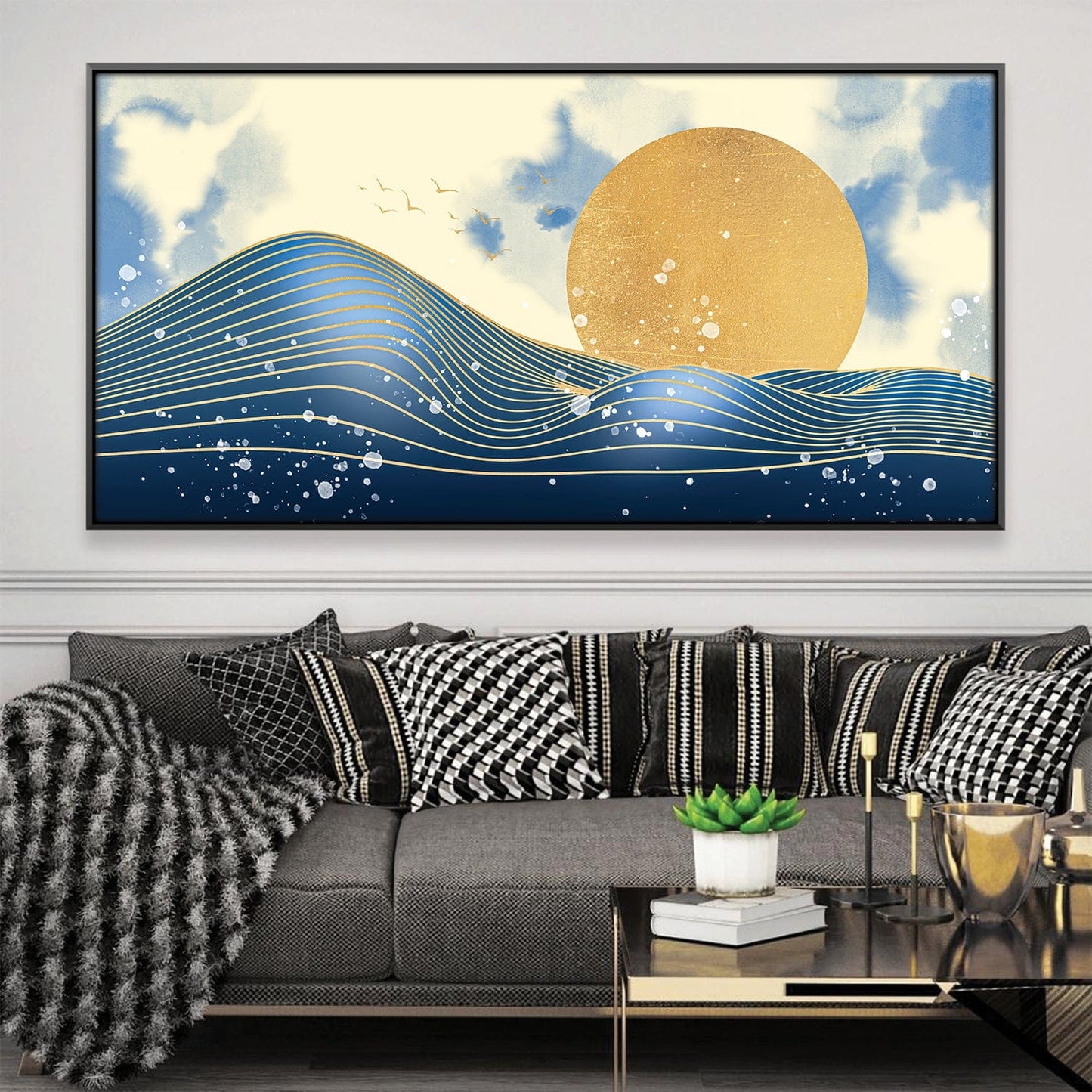 Gold Sunlit Waves Oil Painting – Coastal Serenity for Modern Decor