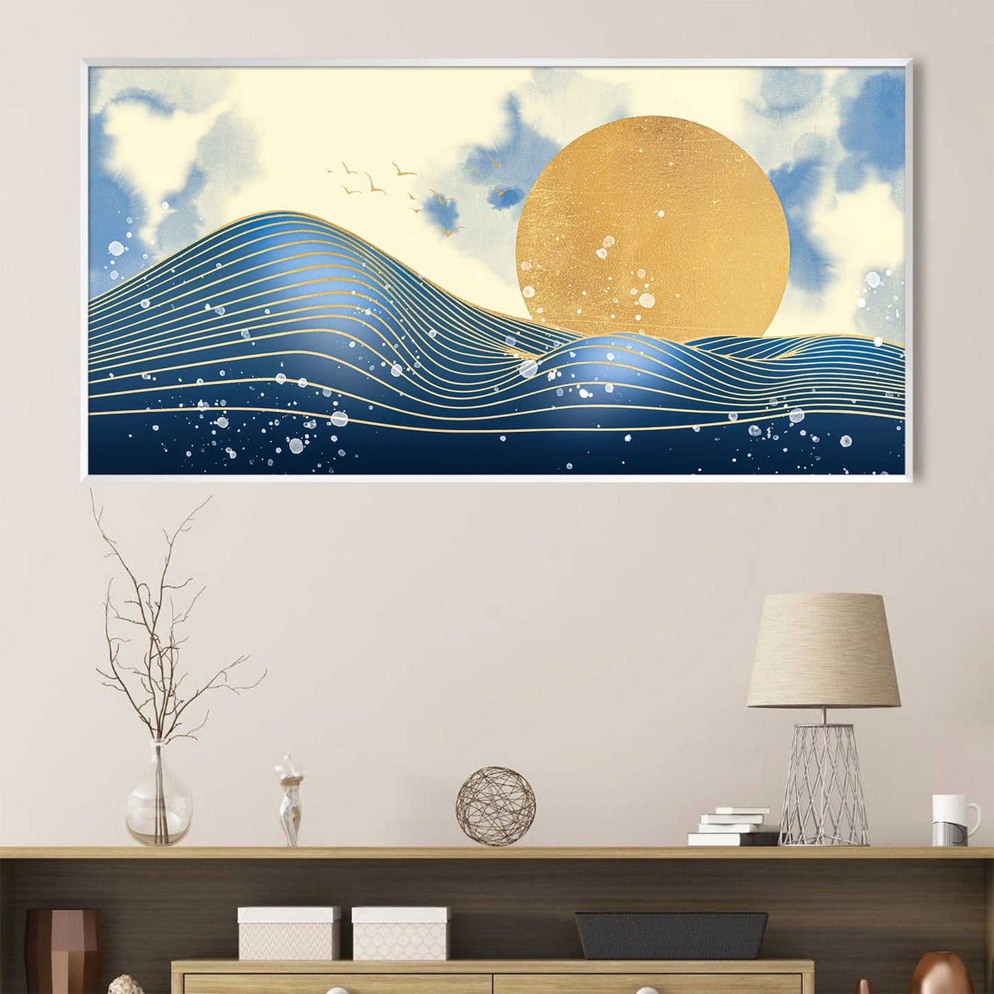 Gold Sunlit Waves Oil Painting – Coastal Serenity for Modern Decor