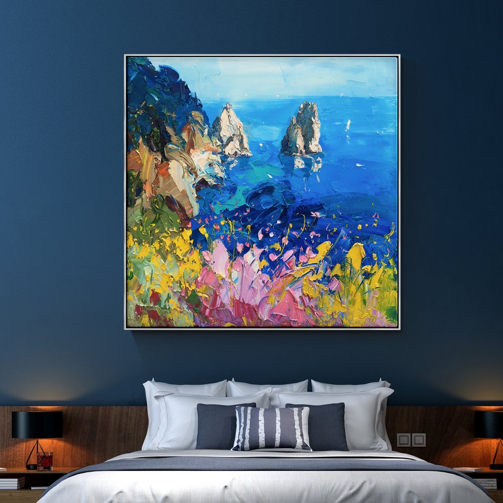 Vibrant Coastal Landscape Oil Painting of Sorrento's Stunning Seascape