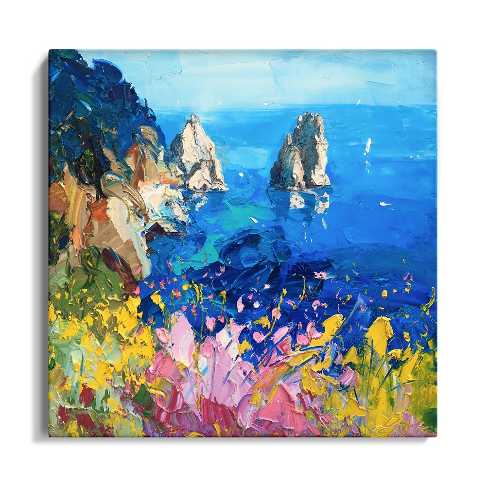 Vibrant Coastal Landscape Oil Painting of Sorrento's Stunning Seascape