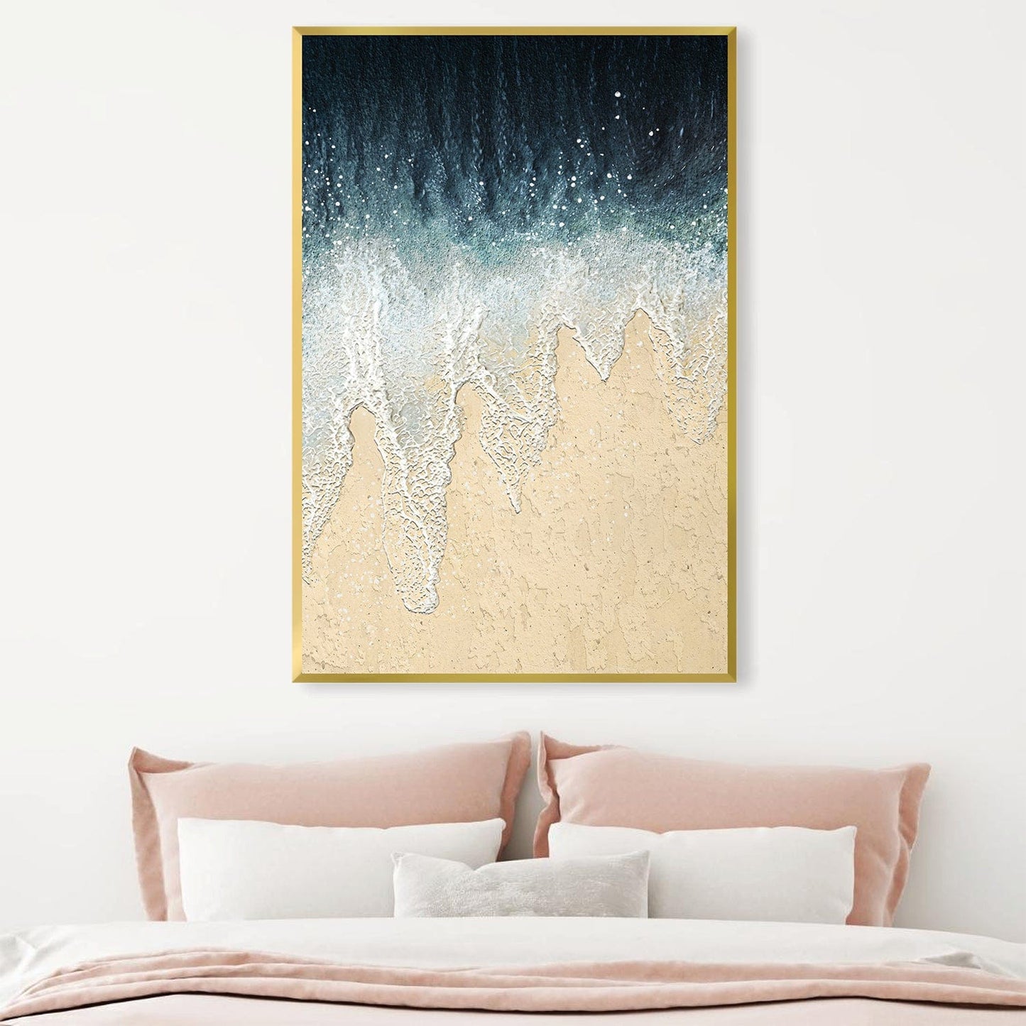 Coastal Serenity: Stunning Ocean Waves and Sandy Shores Oil Painting