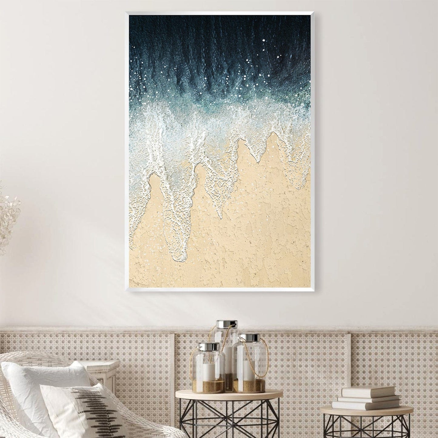 Coastal Serenity: Stunning Ocean Waves and Sandy Shores Oil Painting