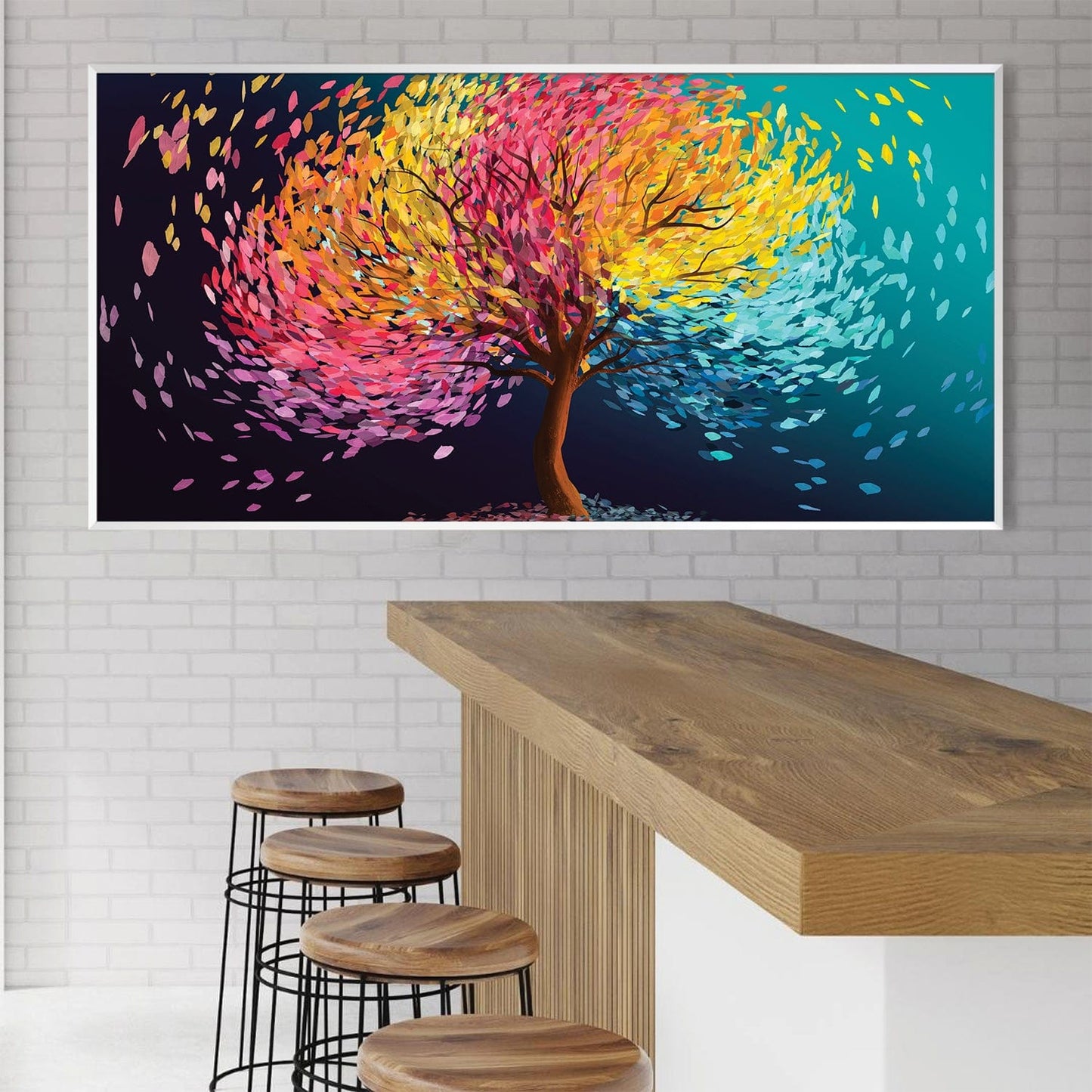 Colorful Abstract Tree Painting - Vibrant Oil Artwork for Modern Home Decor
