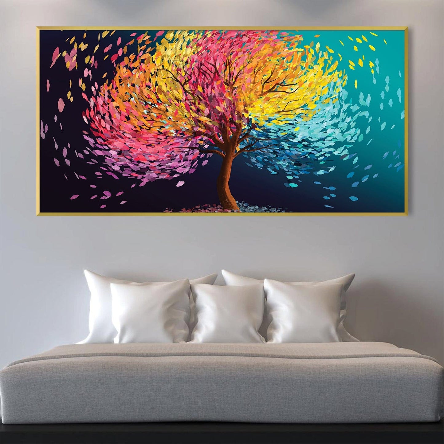 Colorful Abstract Tree Painting - Vibrant Oil Artwork for Modern Home Decor