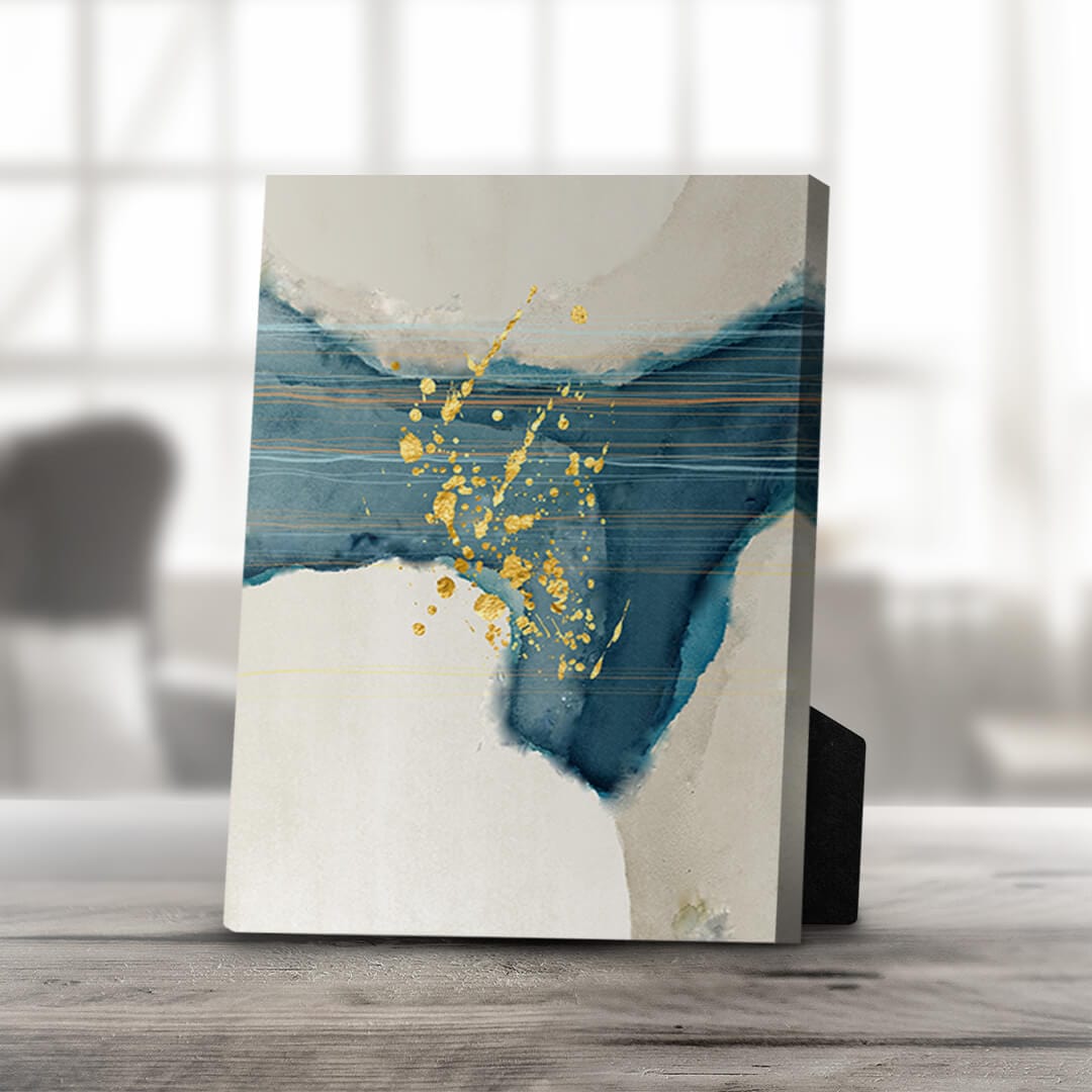 Abstract Spiritual Oil Painting with Gold Accents and Rich Blue Tones