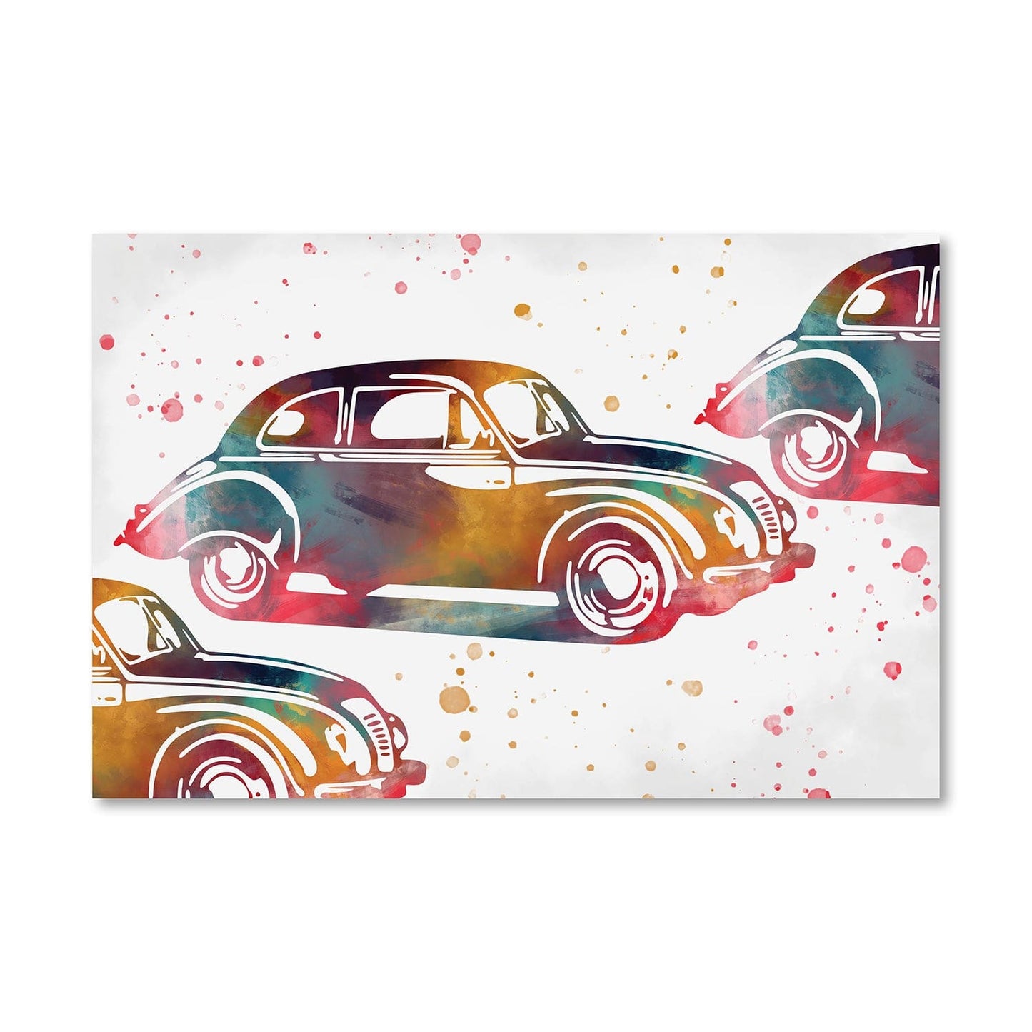 Colorful Classic Cars in Abstract Style - Vibrant Oil Painting for Auto Enthusiasts