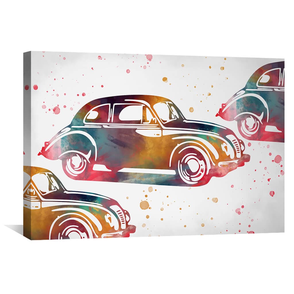 Colorful Classic Cars in Abstract Style - Vibrant Oil Painting for Auto Enthusiasts
