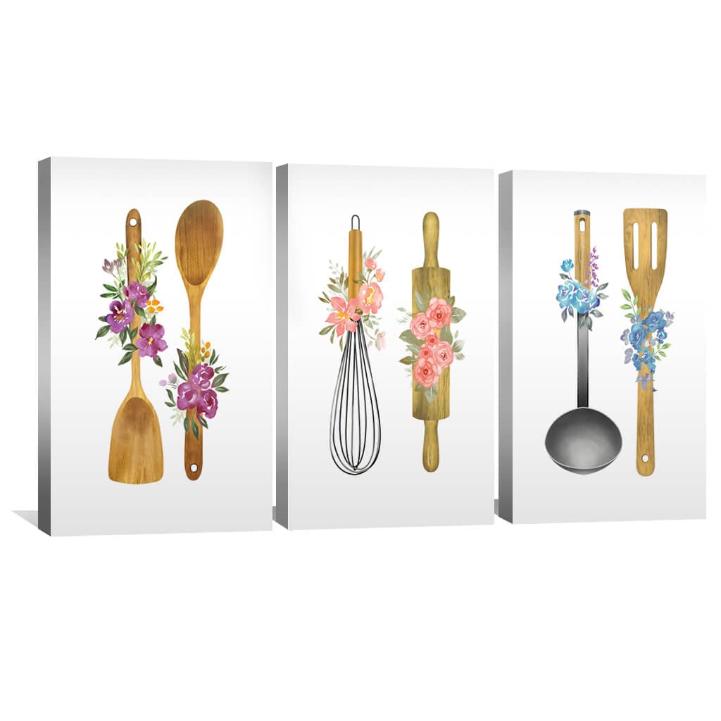 Charming Floral Kitchen Utensils Oil Painting for Spring Decor