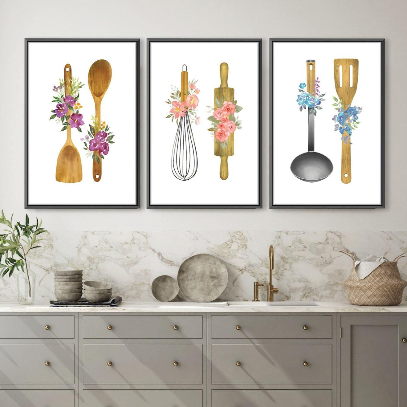 Charming Floral Kitchen Utensils Oil Painting for Spring Decor